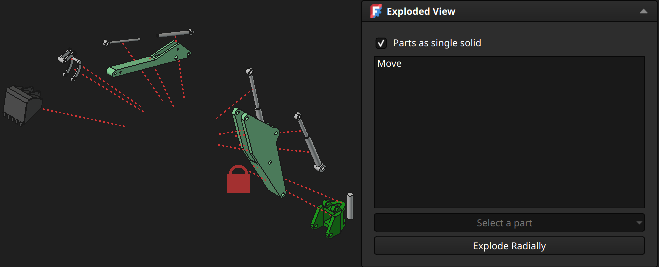 FreeCAD Assembly workbench exploded view radial move example